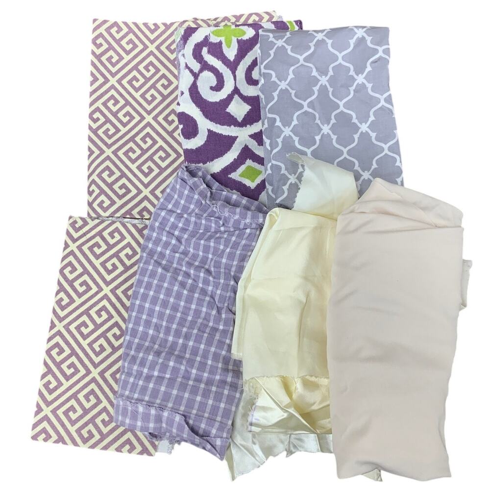 Lot of 6 Purple White Geometic Pattern Gingham Solid Fabric Sewing Scraps